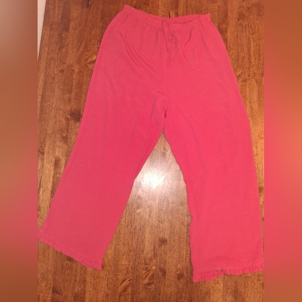 J Jill Pull On Pink Elastic Waist Ruffle Hemn Feminine Wide Leg Pants M